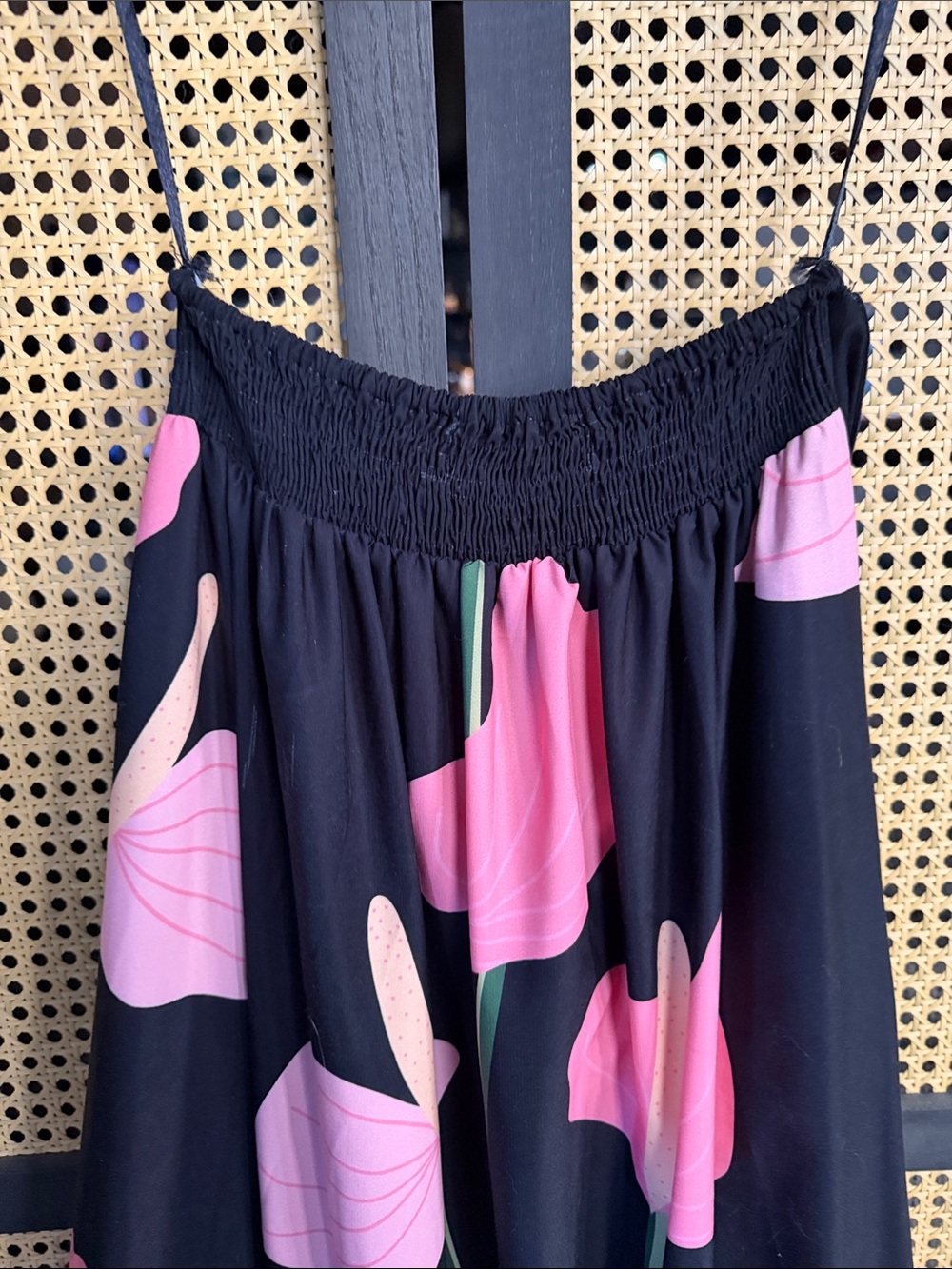 Fighting Eel Cupid Anthurium Black Maxi Dress with Pink Floral Print - Picture 11 of 14